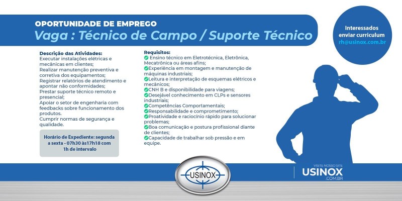 Oportunidade de Emprego | Usinox Oportunidade de Emprego | Usinox